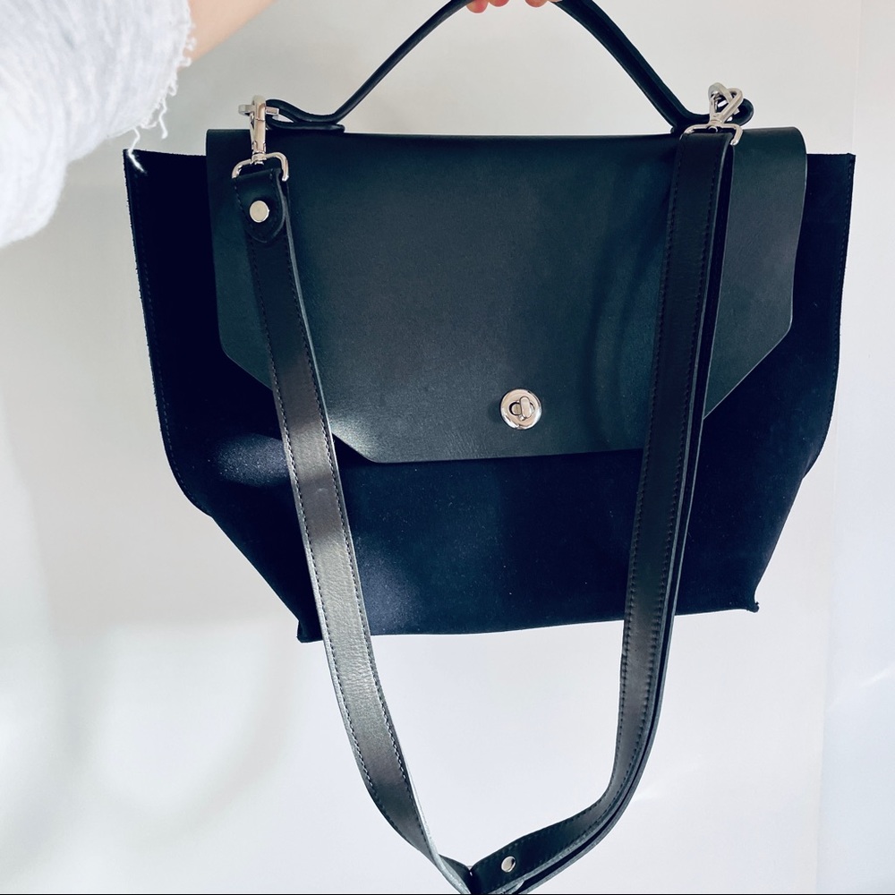 NEW GRAF LANTZ Navy Suede & Leather Handbag Crossbody Satchel Blue
